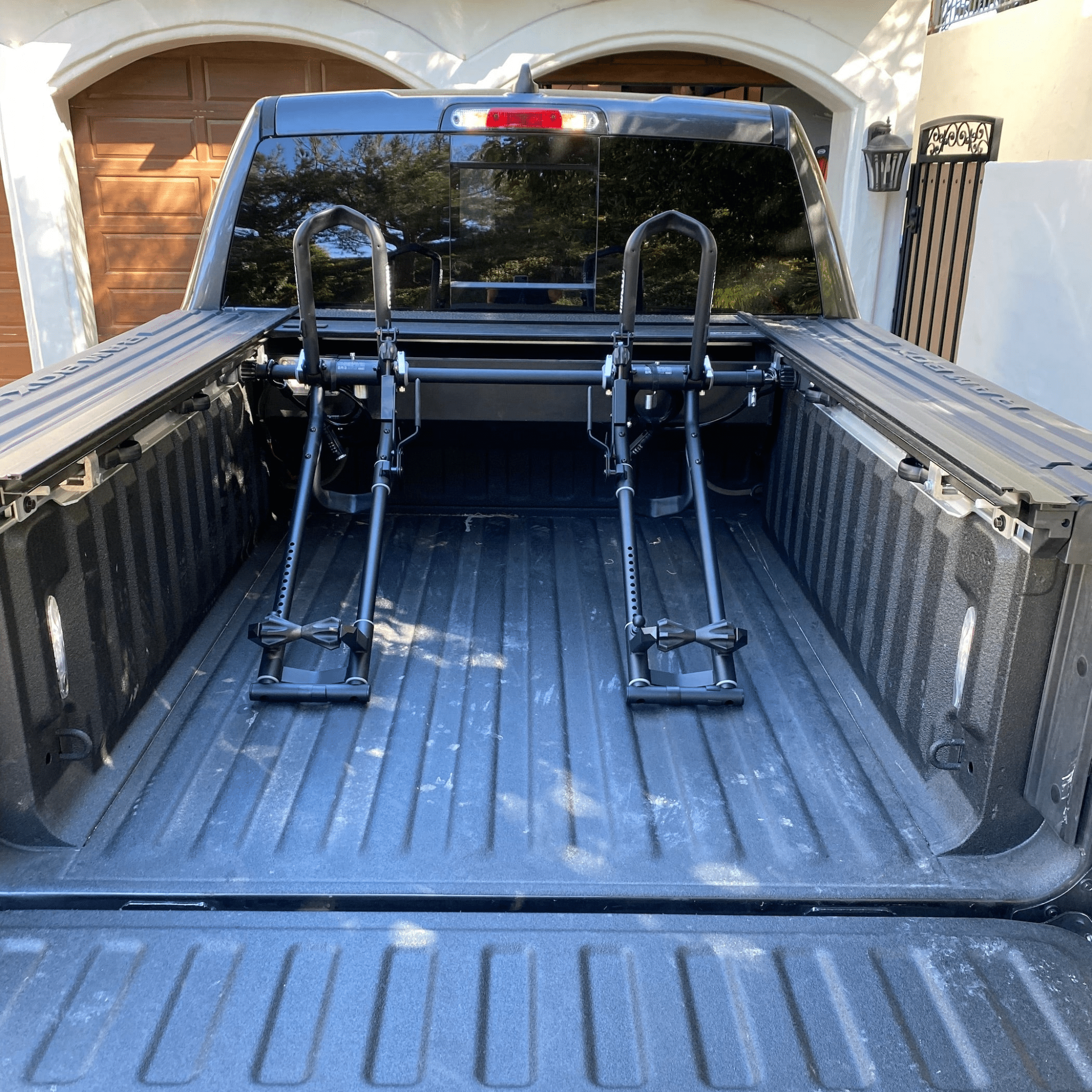 QR3 Bike Rack for Rambox mounted in the bed of the truck.