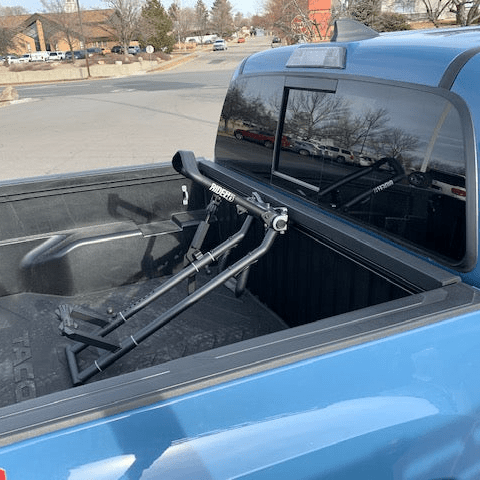 QR3 Bike Rack for Toyota Tacoma mounted in the bed of the truck.