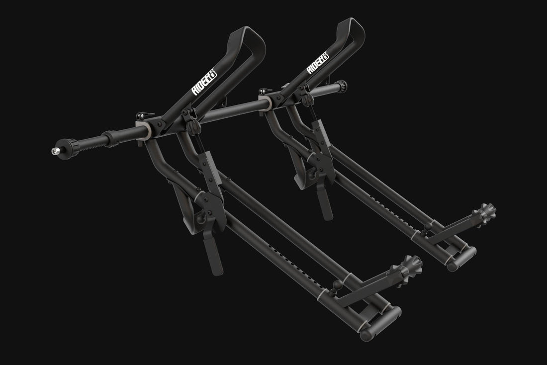 RIDE88 QR3 two bike bike rack mounted on a telescopic crossbar.