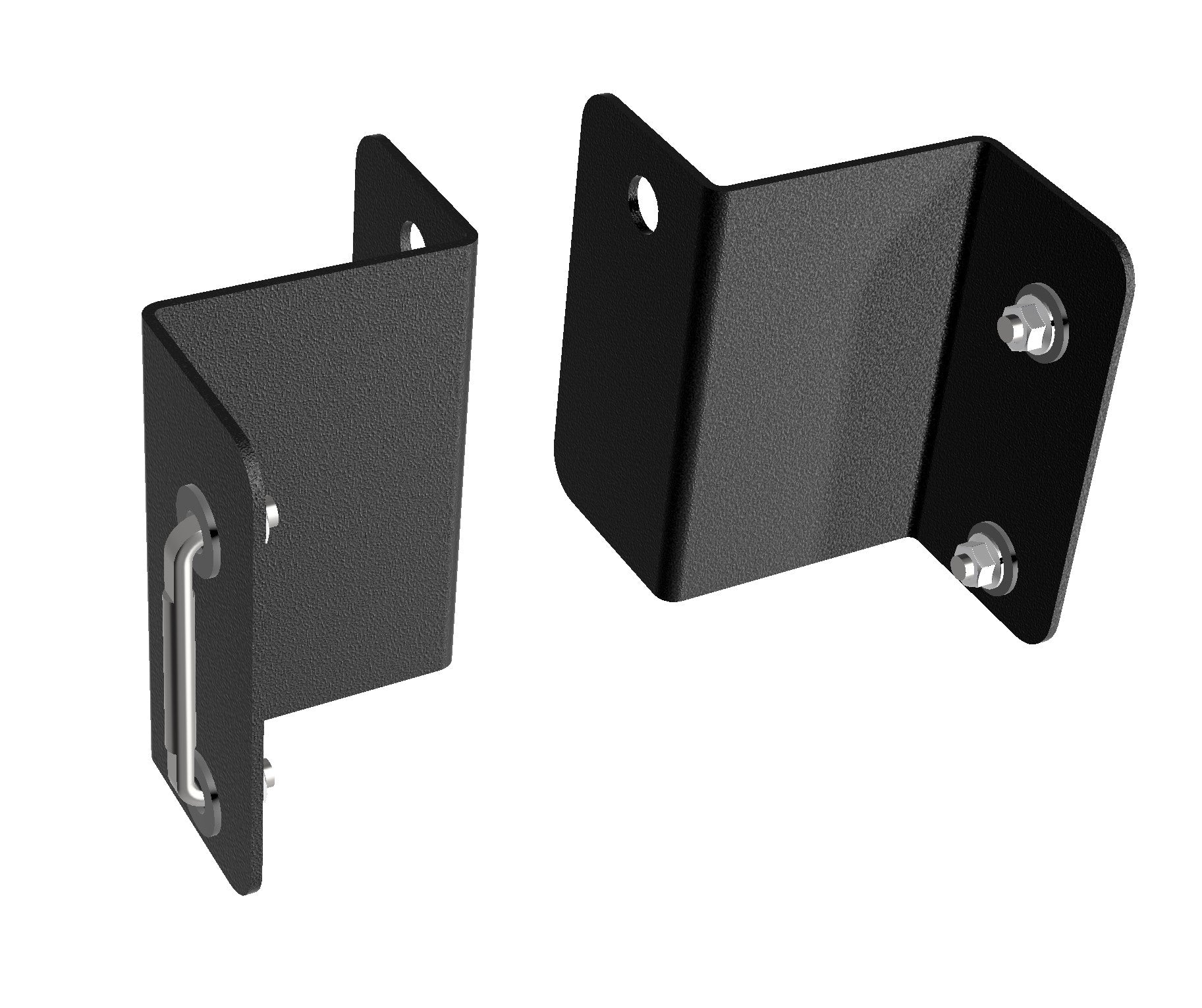 Two angled black brackets for a Chevy or GMC EV truck bed.