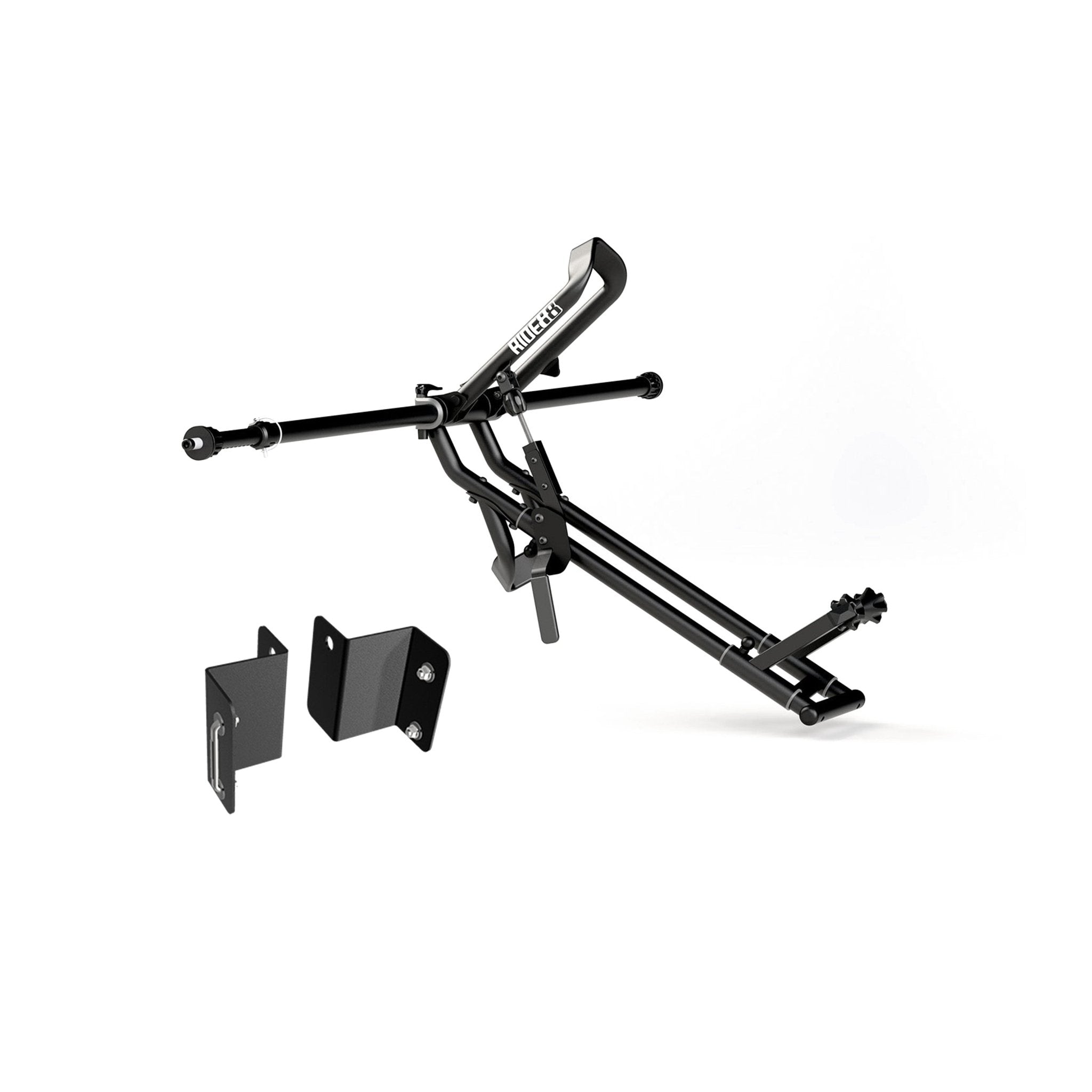 One RIDE88 QR3 Bike Rack mounted to a RIDE88 Telescopic Crossbar and two Chevy/GMC EV Truck Adapters.