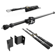 RIDE88 Cinch Rack for a Chevy/GMC EV Truck, consisting of a Telescopic Crossbar, one Wheel Chock, two 54" tie-down straps, one 14' rear wheel strap, and a set of Chevy/GMC EV Truck brackets.