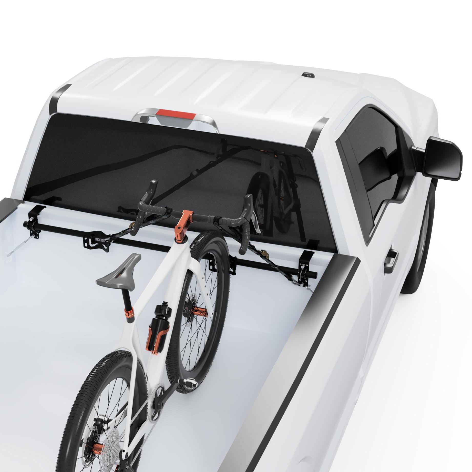 A bike mounted in a truck bed using a RIDE88 Cinch Hanger Kit.