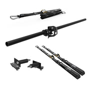 RIDE88 Cinch Rack for a Honda Ridgeline, consisting of a Crossbar, One Wheel Chock, two 54" tie-down straps, one 14' rear wheel strap, and a set of Honda Ridgeline brackets.