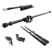 RIDE88 Cinch Rack Side-Track Kit, consisting of a Crossbar, One Wheel Chock, two 54" tie-down straps, one 14' rear wheel strap, and a set of Side-Track Adapters.