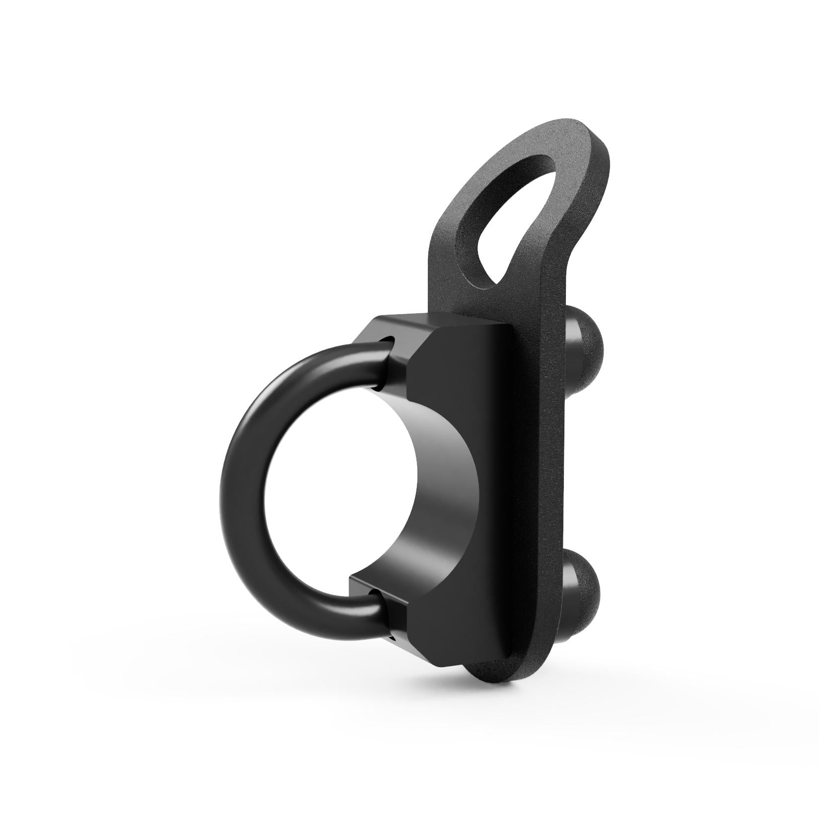 RIDE88 tie-down anchor for crossbar, black steel anchor mount with u-bolt for attaching to a tie-down.