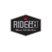 RIDE88 logo sticker with hexagonal black background, red crown, and text reading “RIDE88 Ultimate Truck Bike Racks.”