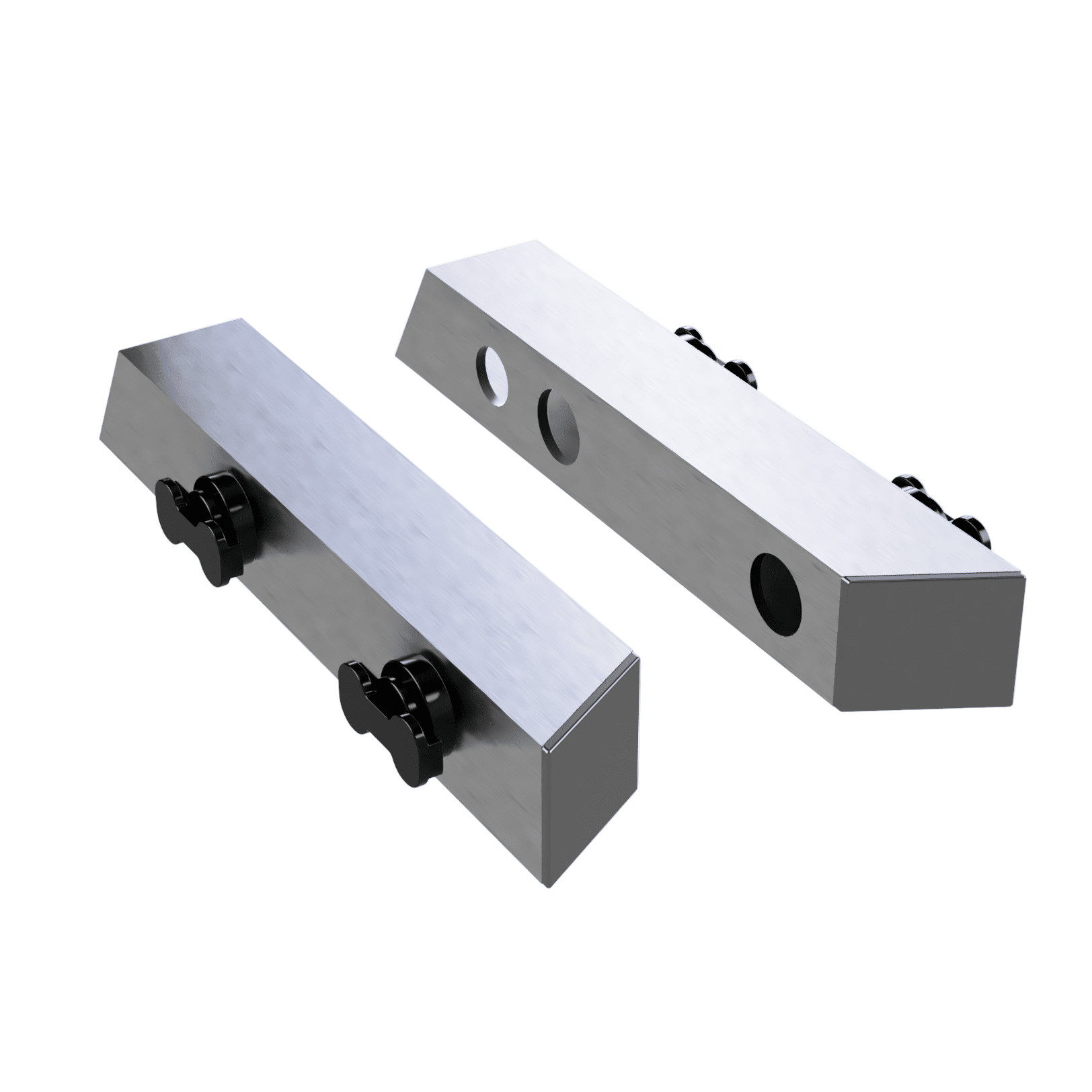 Two aluminum Cybertruck brackets with 4 L-track nuts.