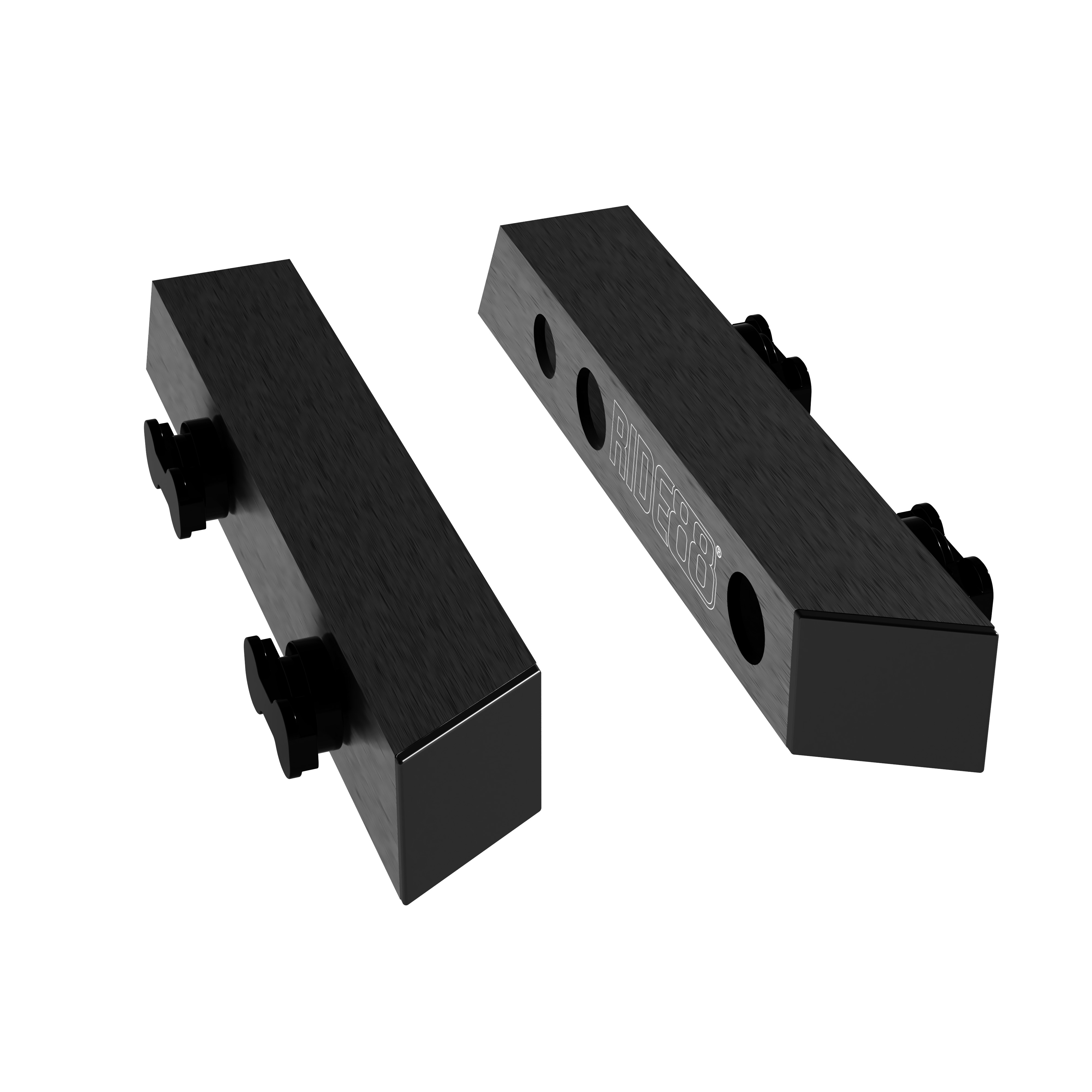Two aluminum Cybertruck brackets with 4 L-track nuts.