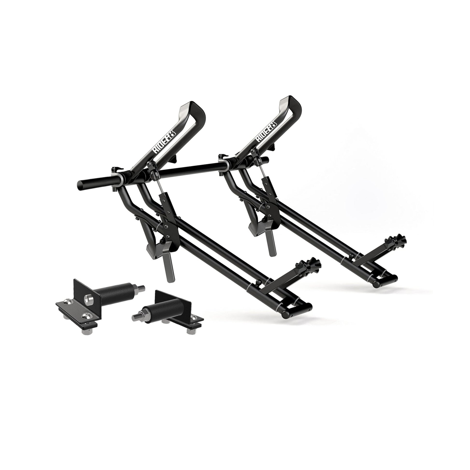 Two RIDE88 QR3 Bike Racks mounted to a crossbar with Honda Ridgeline Adapters