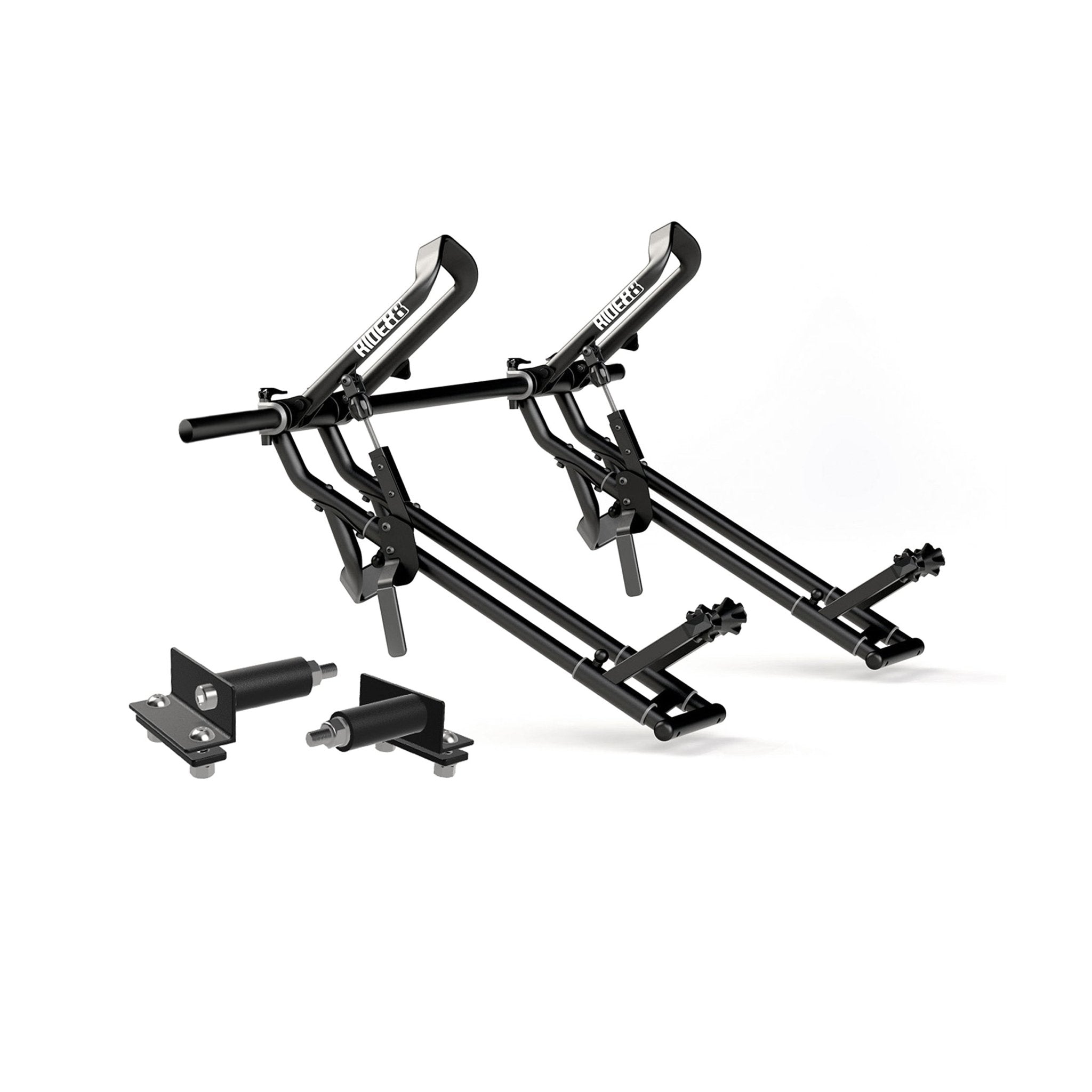 Two RIDE88 QR3 Bike Racks mounted to a crossbar with Honda Ridgeline Adapters