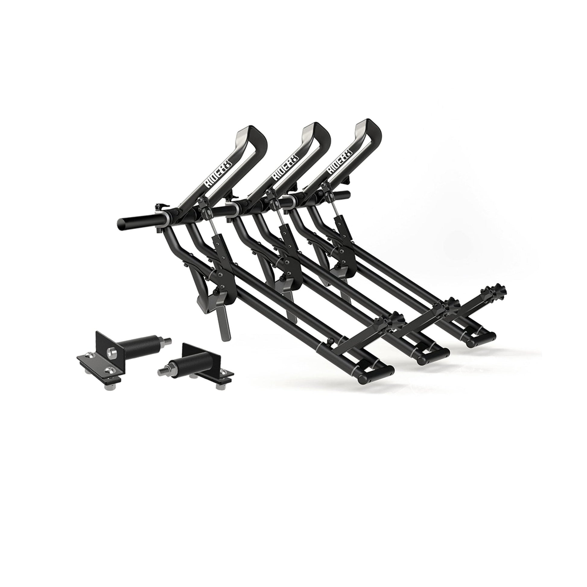 Three RIDE88 QR3 Bike Racks mounted to a crossbar with Honda Ridgeline Adapters