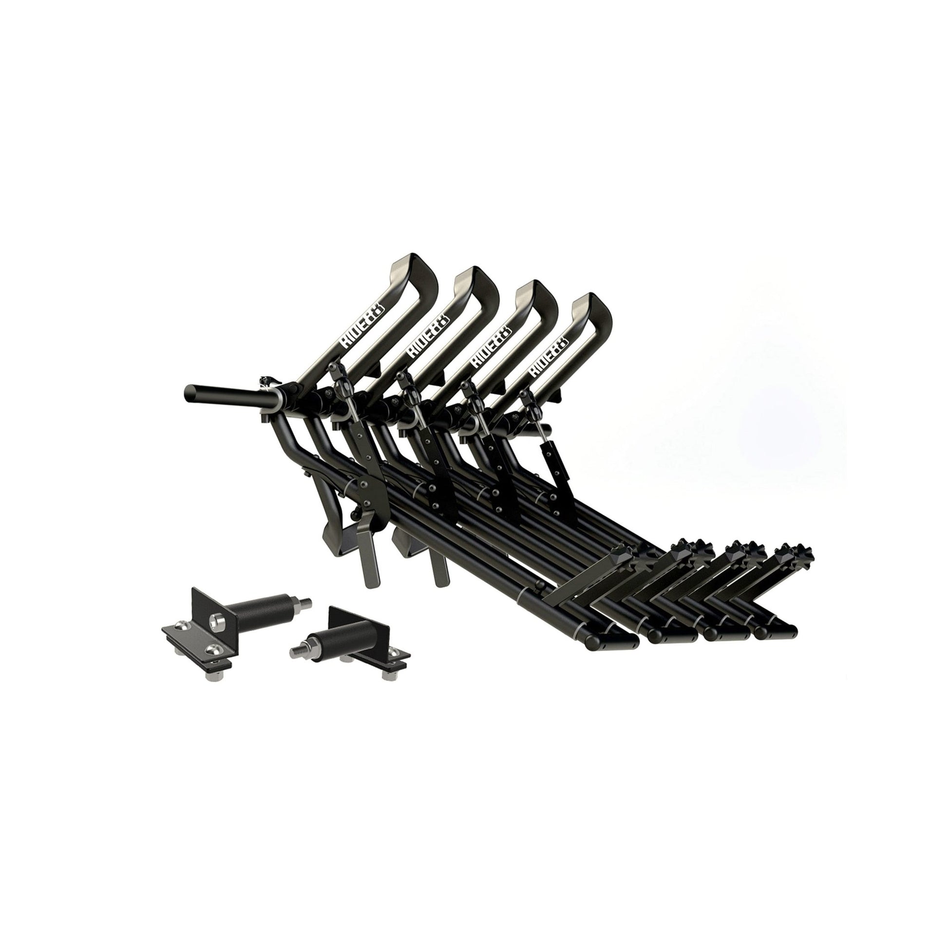 Four RIDE88 QR3 Bike Racks mounted to a crossbar with Honda Ridgeline Adapters