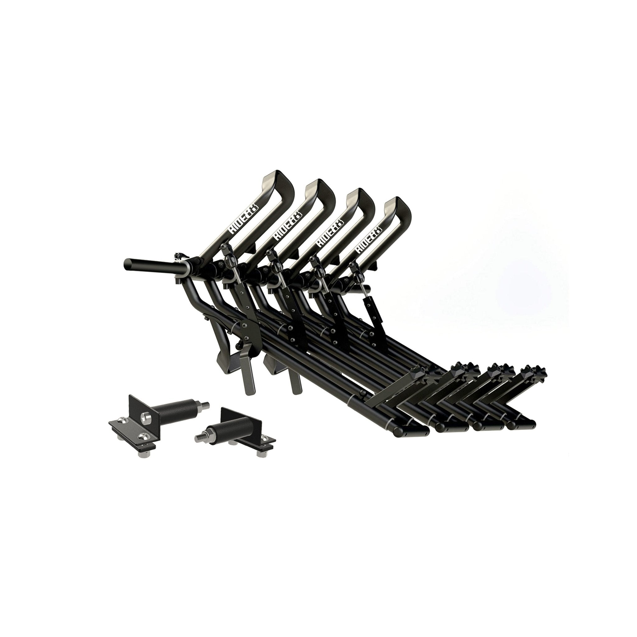 Four RIDE88 QR3 Bike Racks mounted to a crossbar with Honda Ridgeline Adapters