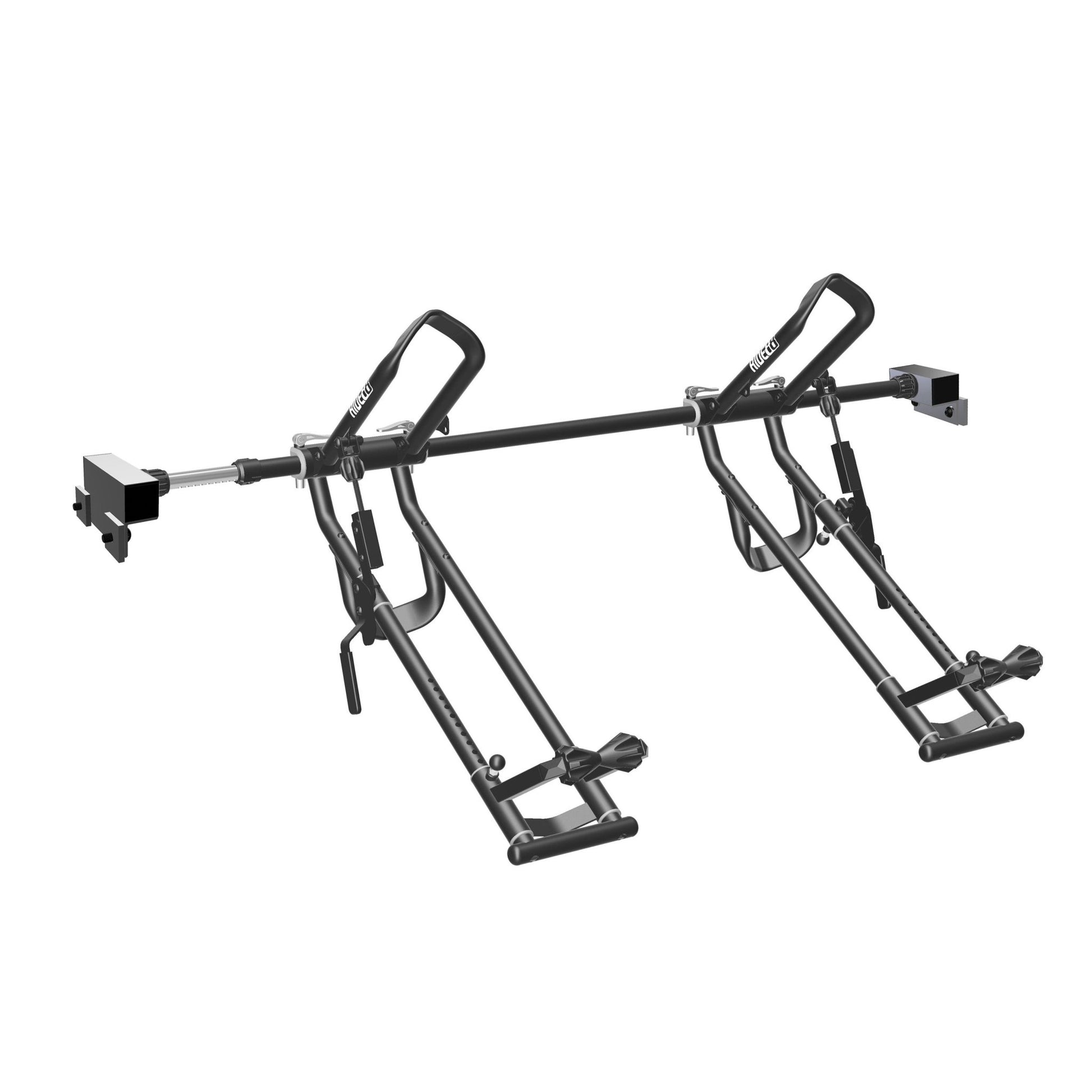 Two RIDE88 QR3 Bike Racks mounted to a RIDE88 Telescopic Crossbar and two Hyundai Santa Cruz Side-Track Adapters.