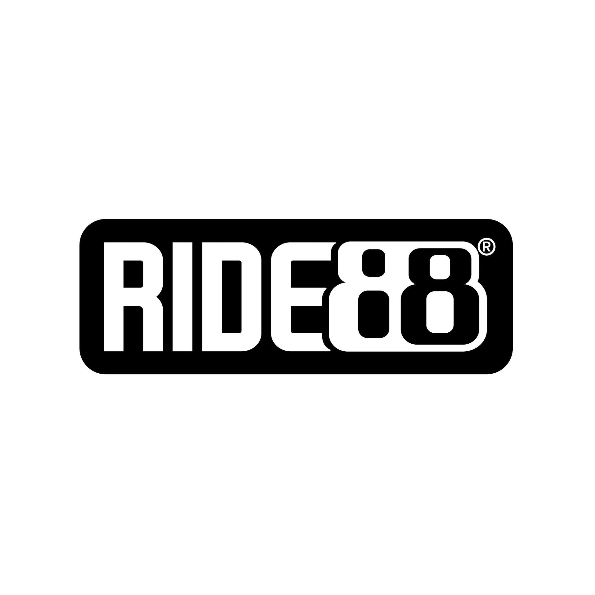 RIDE88 logo sticker featuring bold black and white lettering, displaying the RIDE88 brand name in a rectangular design.