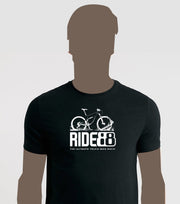Black RIDE88 t-shirt featuring a bold white graphic of a mountain bike above the RIDE88 logo with the tagline “The Ultimate Truck Bike Rack.”