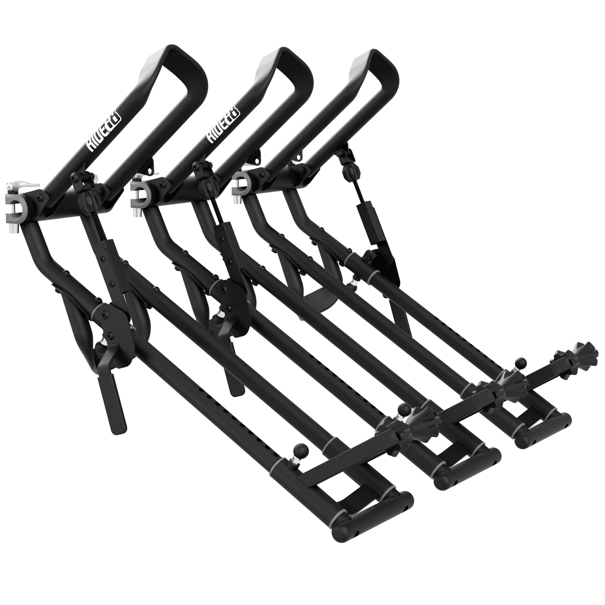 Three RIDE88 QR3 Bike Racks with quick-release design for truck bed mounting