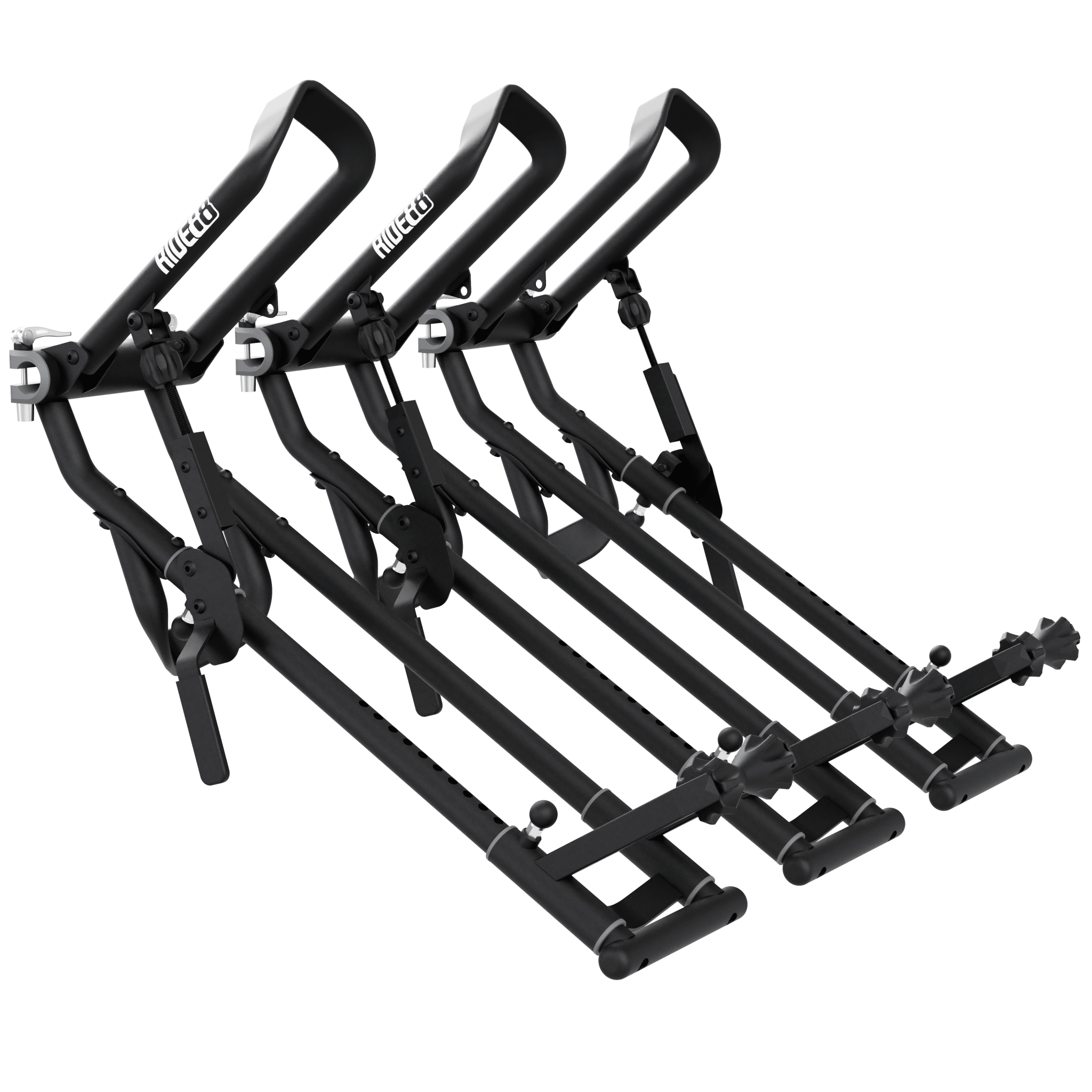 Three RIDE88 QR3 Bike Racks with quick-release design for truck bed mounting