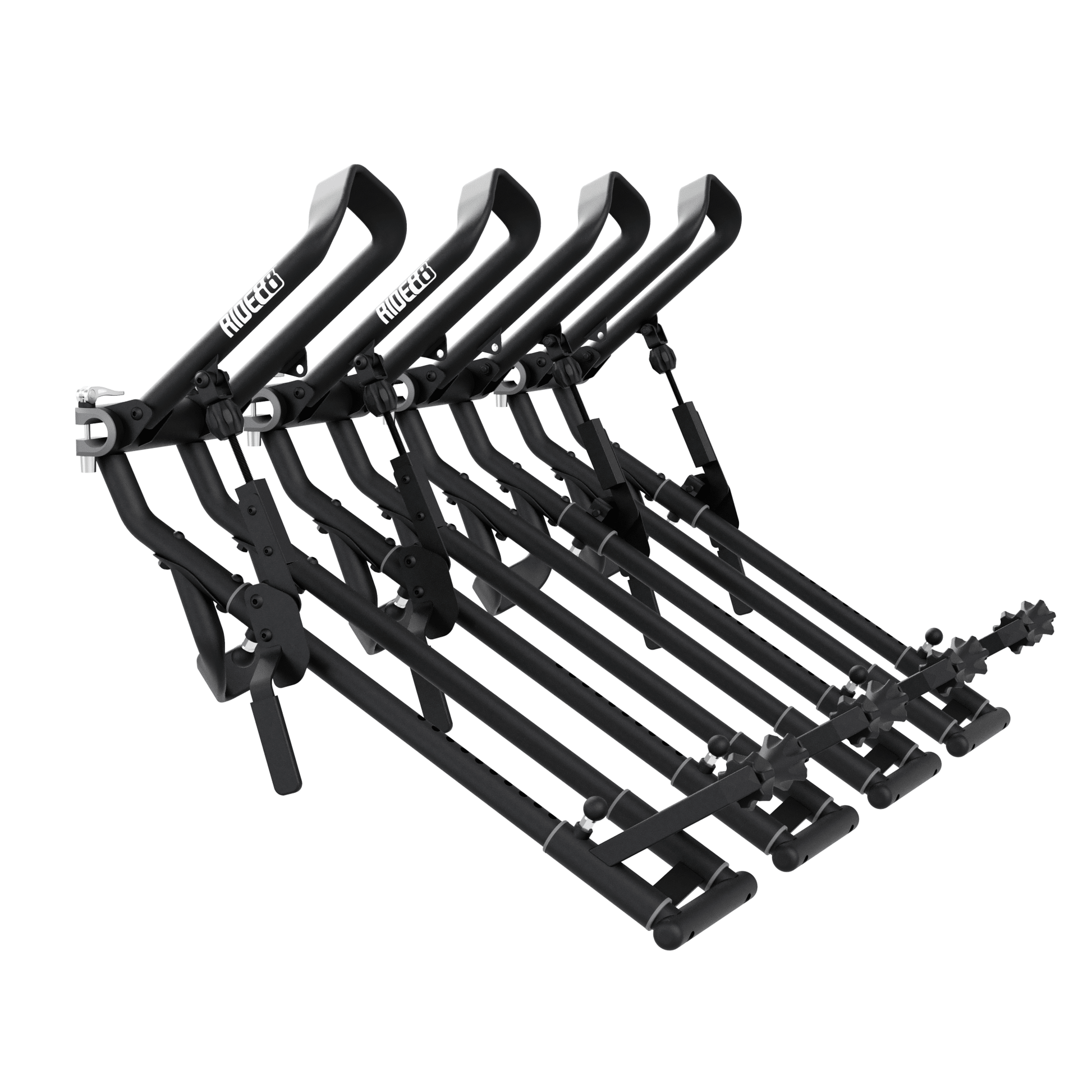 Four RIDE88 QR3 Bike Racks with quick-release design for truck bed mounting