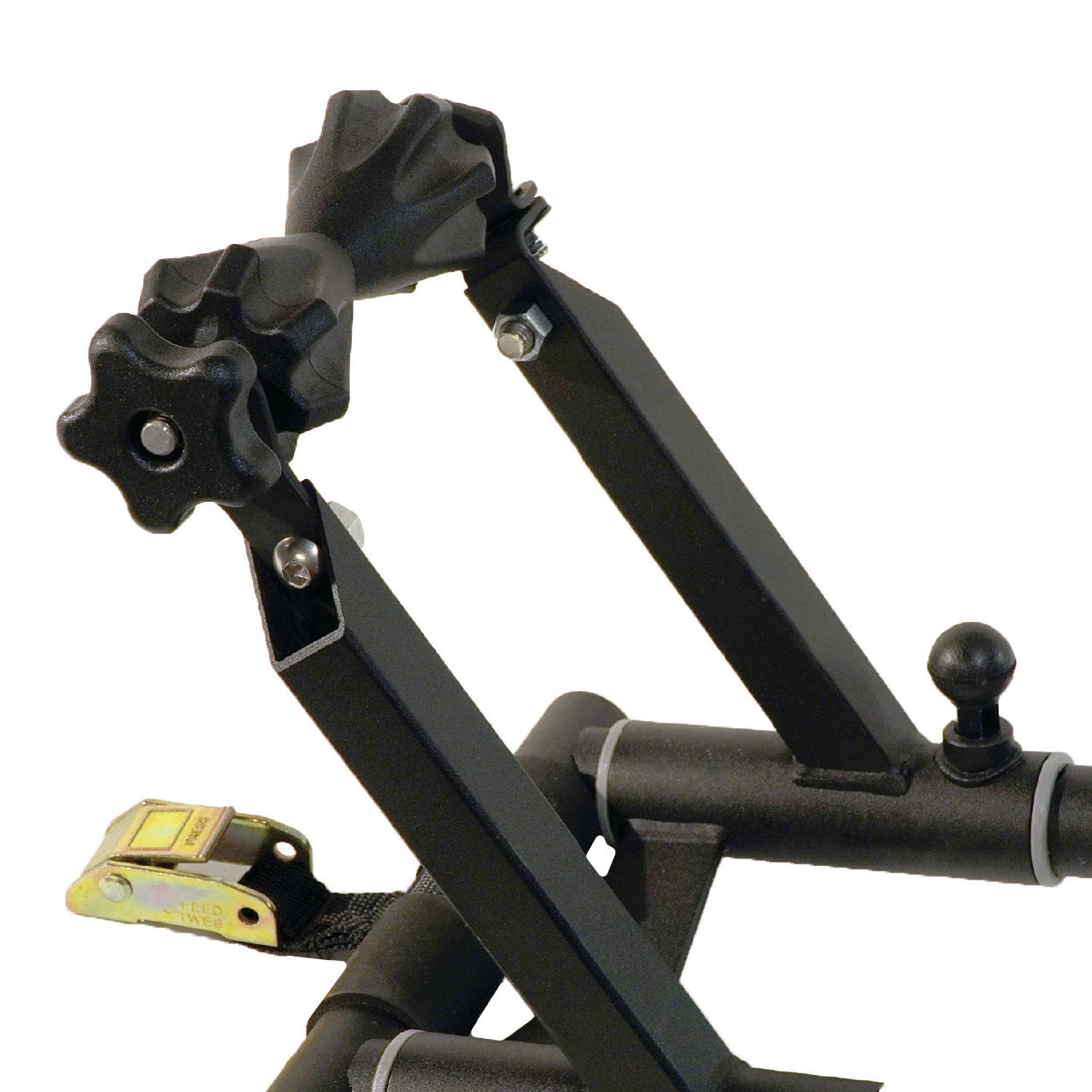 RIDE88 camper shell mod kit for QR3 bike rack mounted on a QR3 truck bed bike rack.