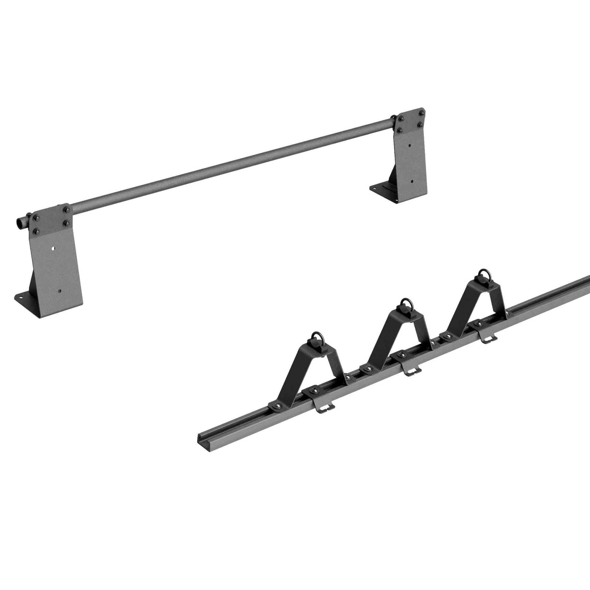 RIDE88 Crossbar, utility track, and custom bracketry to mount three QR3 Bike Racks on top of a DECKED storage box.
