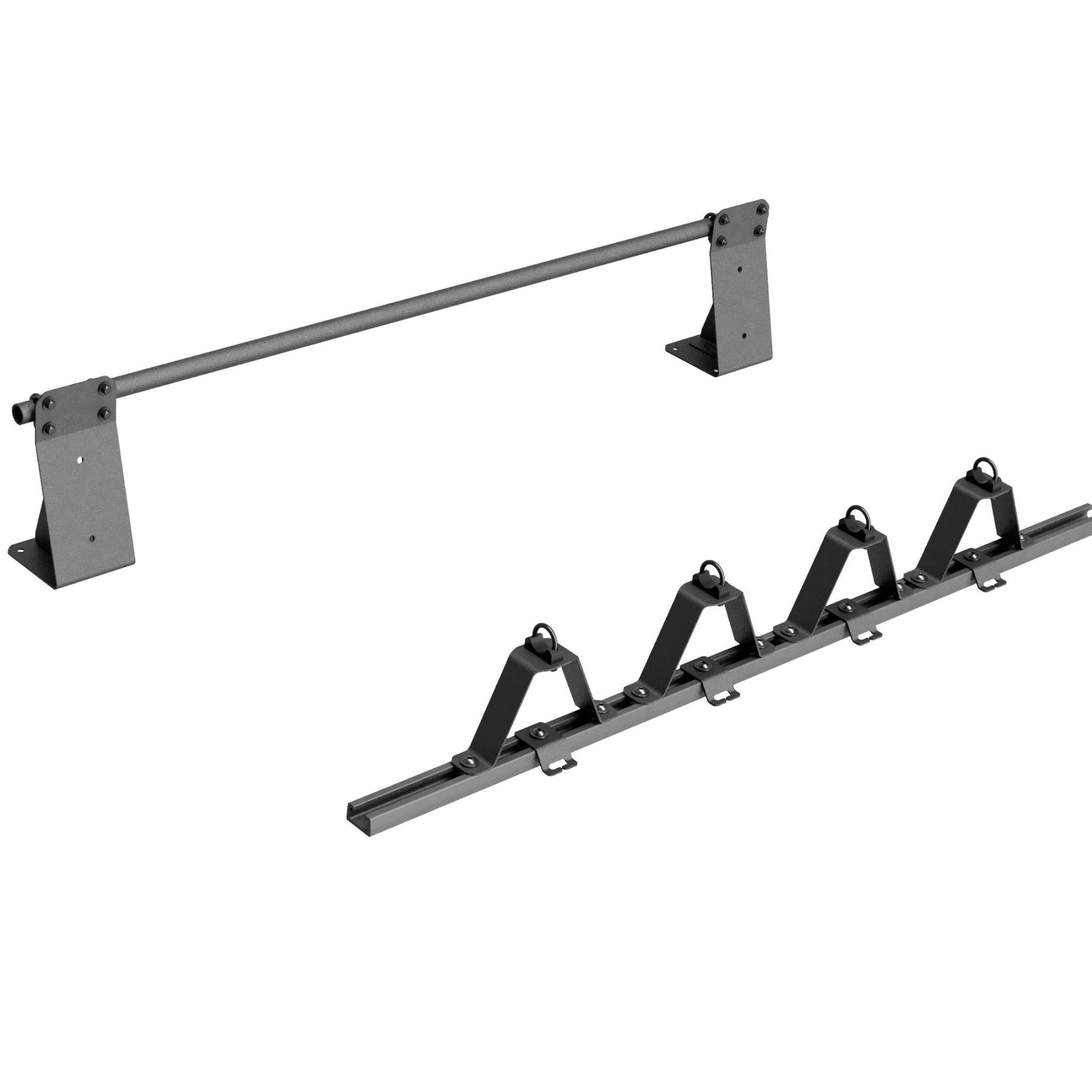RIDE88 Crossbar, utility track, and custom bracketry to mount four QR3 Bike Racks on top of a DECKED box.
