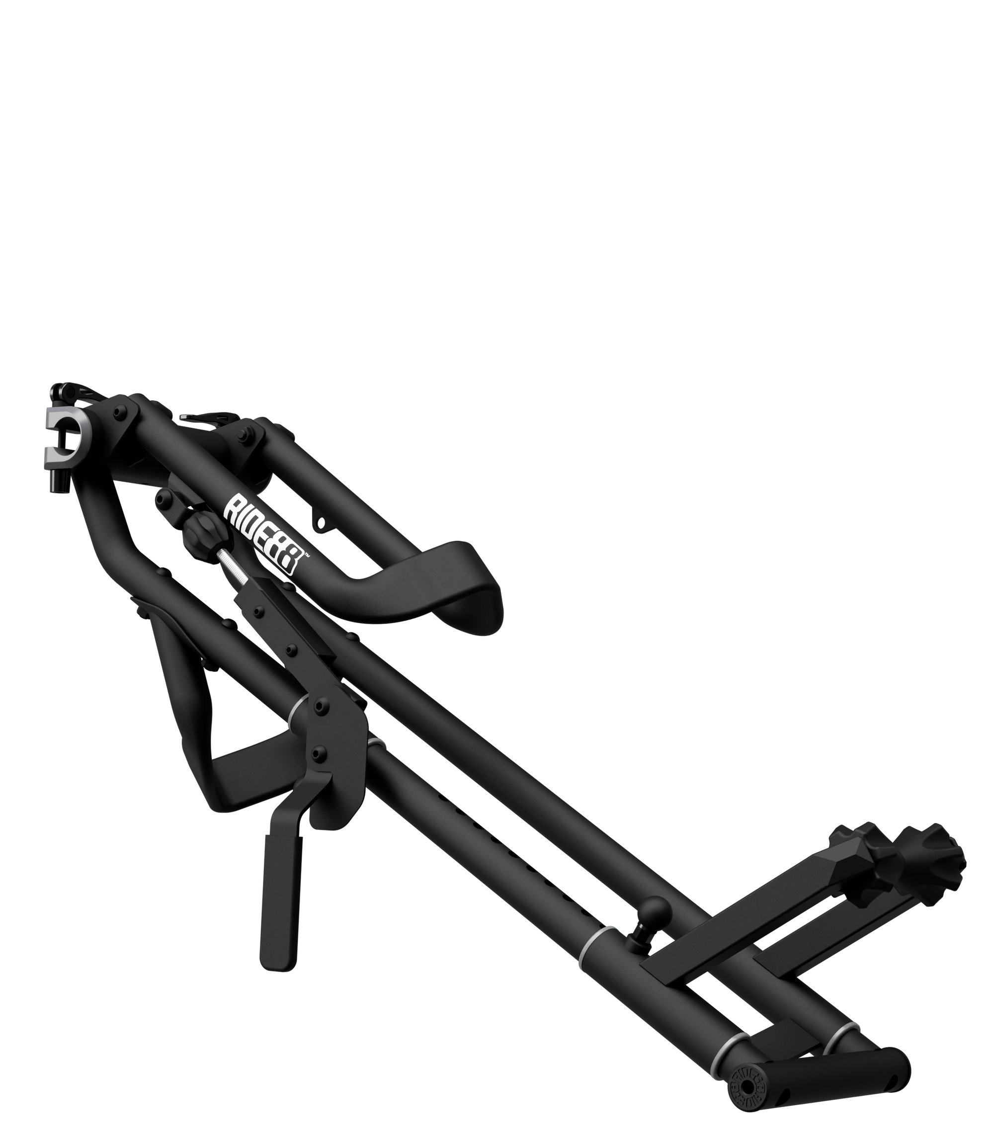 QR3 bike holder in lowered position, demonstrating compatibility with tonneau covers.