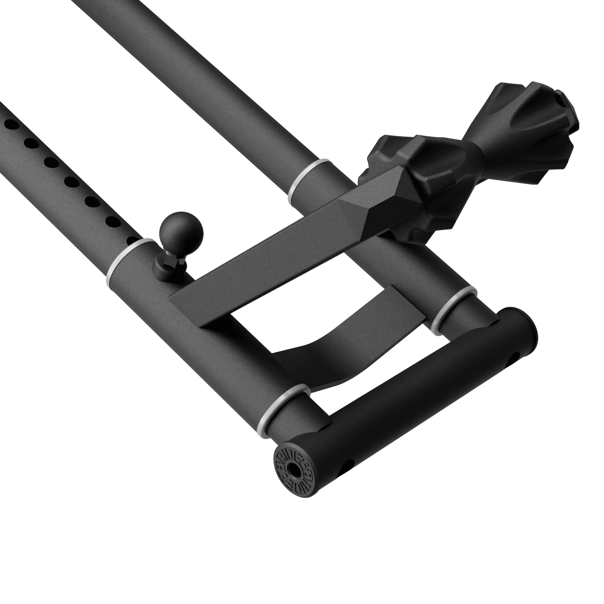 RIDE88 QR3 bike rack end plug in a QR3 bike rack, black textured cap designed for sealing and protecting the bottom of the QR3 truck bed bike rack tube.