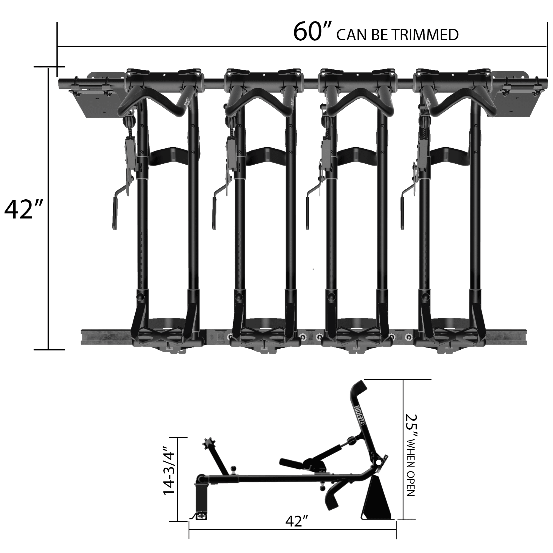 QR3 Floor Mounted kit top and side view with dimensions.