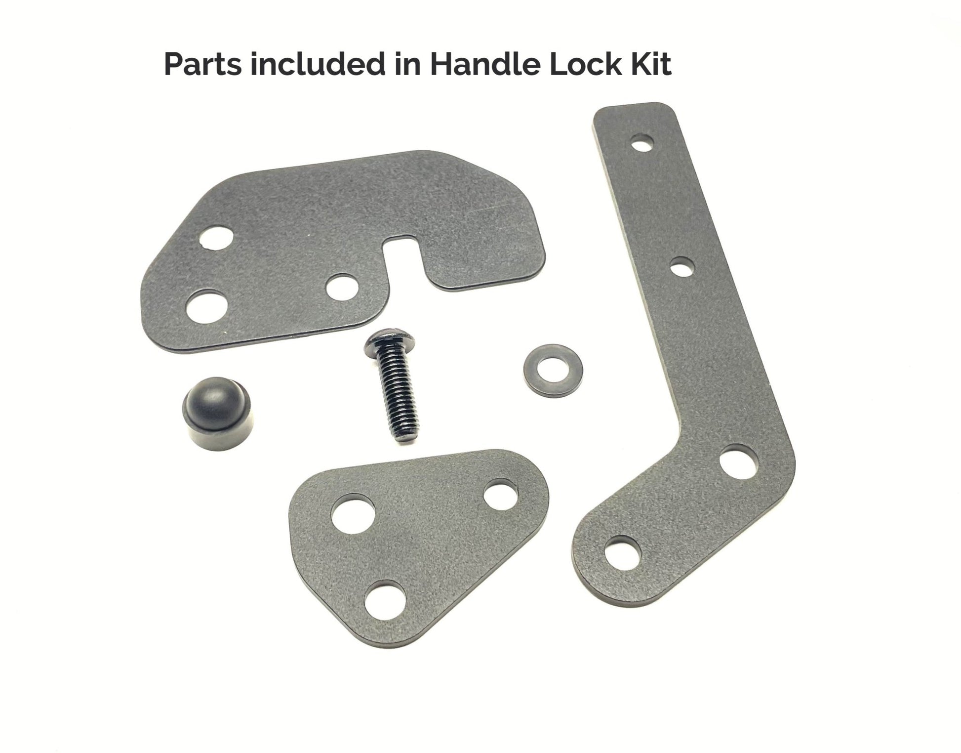 All parts included in the RIDE88 QR3 handle lock kit for locking a QR3 Bike Rack handle.
