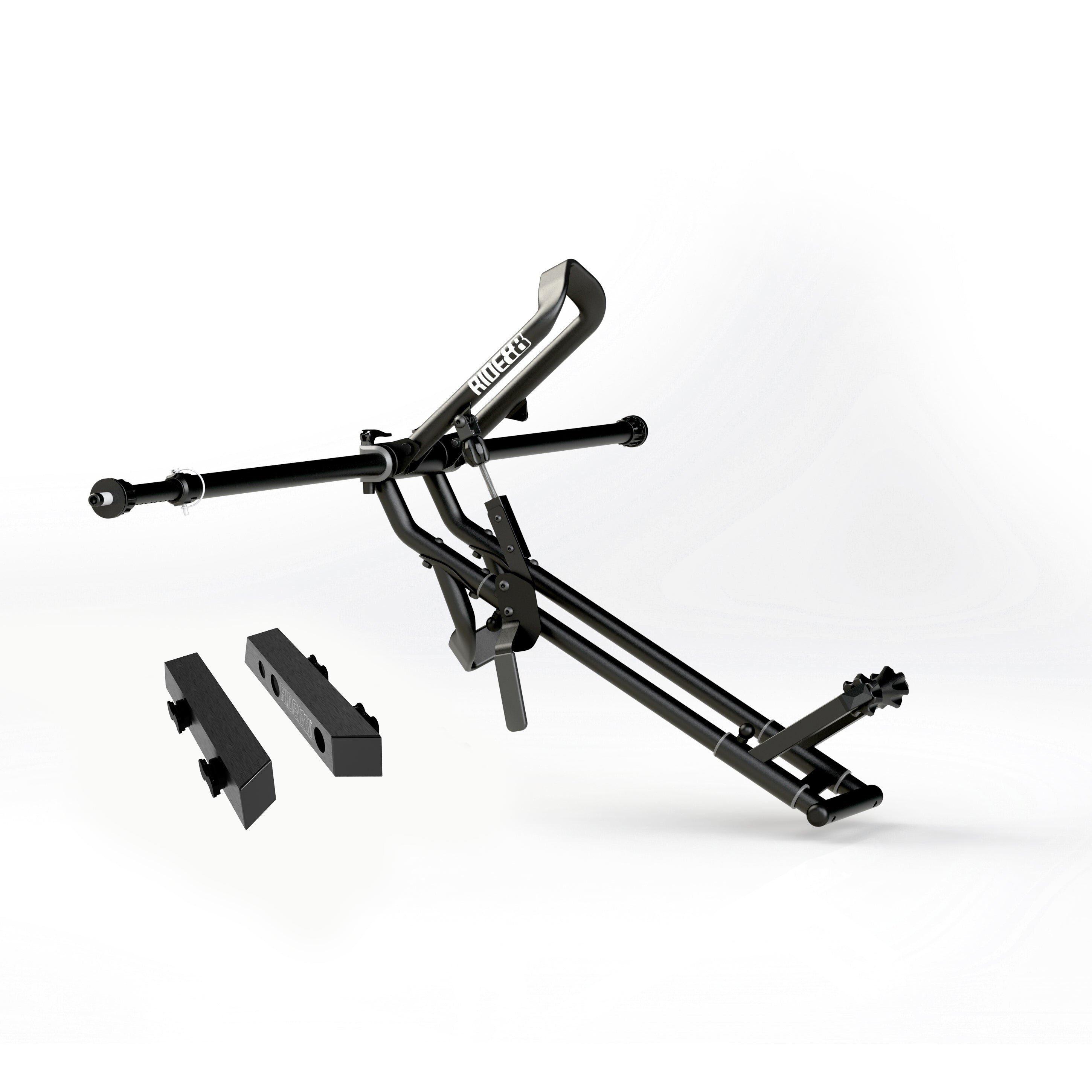 One RIDE88 QR3 Bike Rack mounted to a RIDE88 Telescopic Crossbar and two Tesla Cybertruck Adapters.