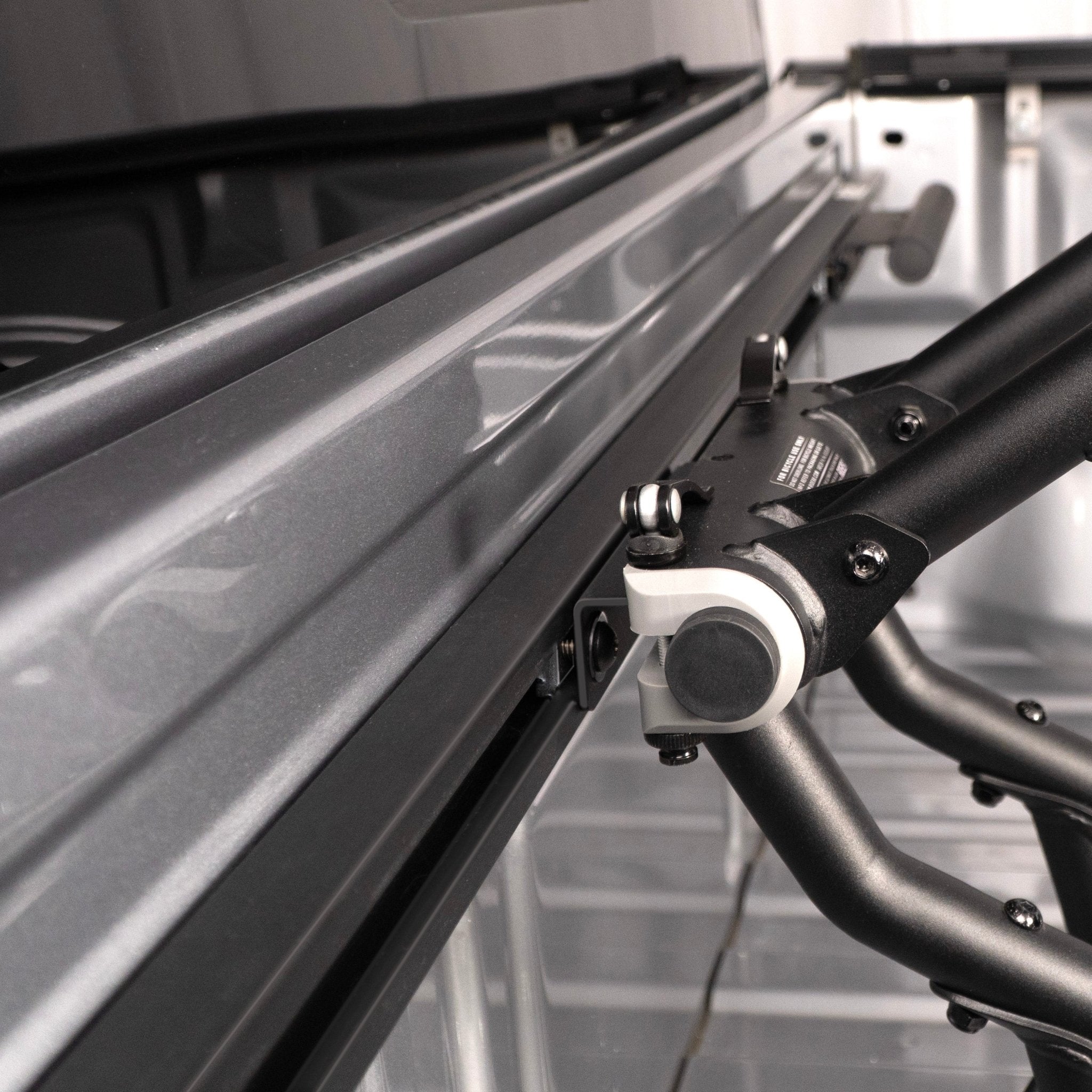 Close up side view of a QR3 front mount kit.