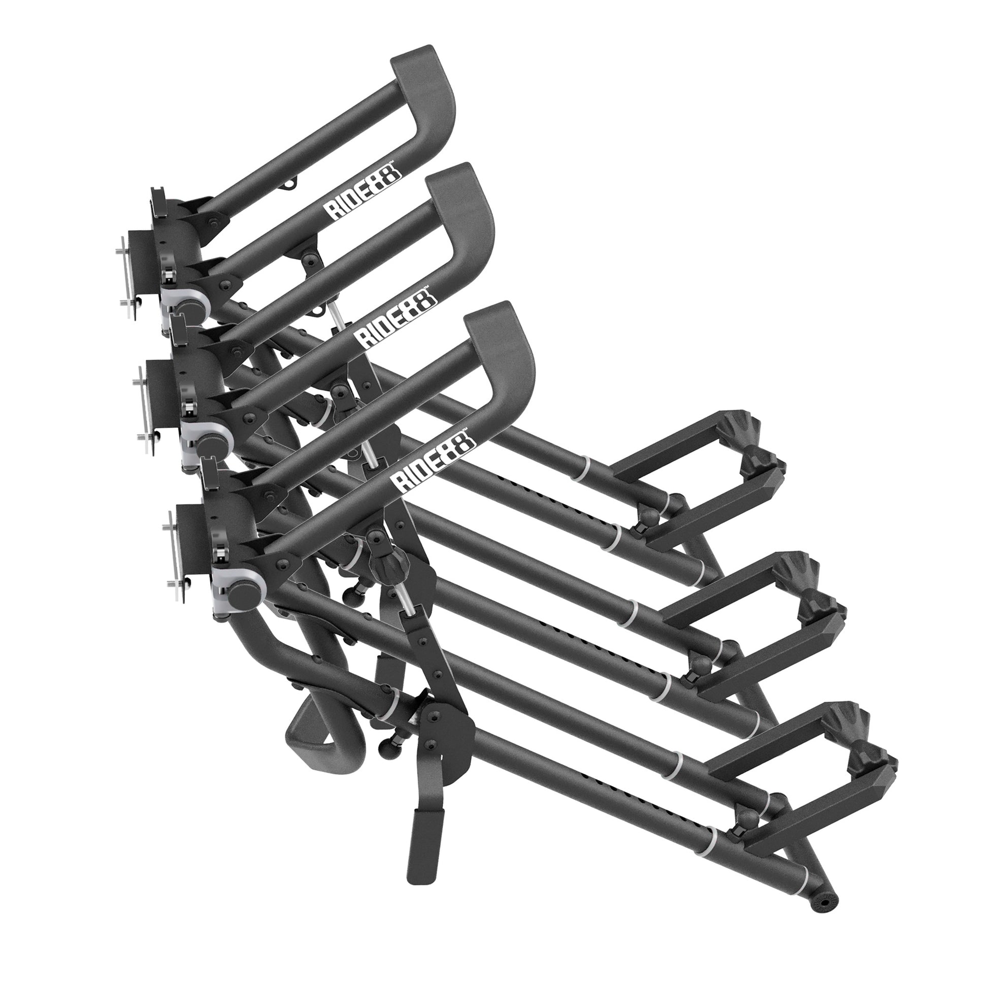 Three RIDE88 QR3 Bike Racks with Universal Wall Kit brackets attached.