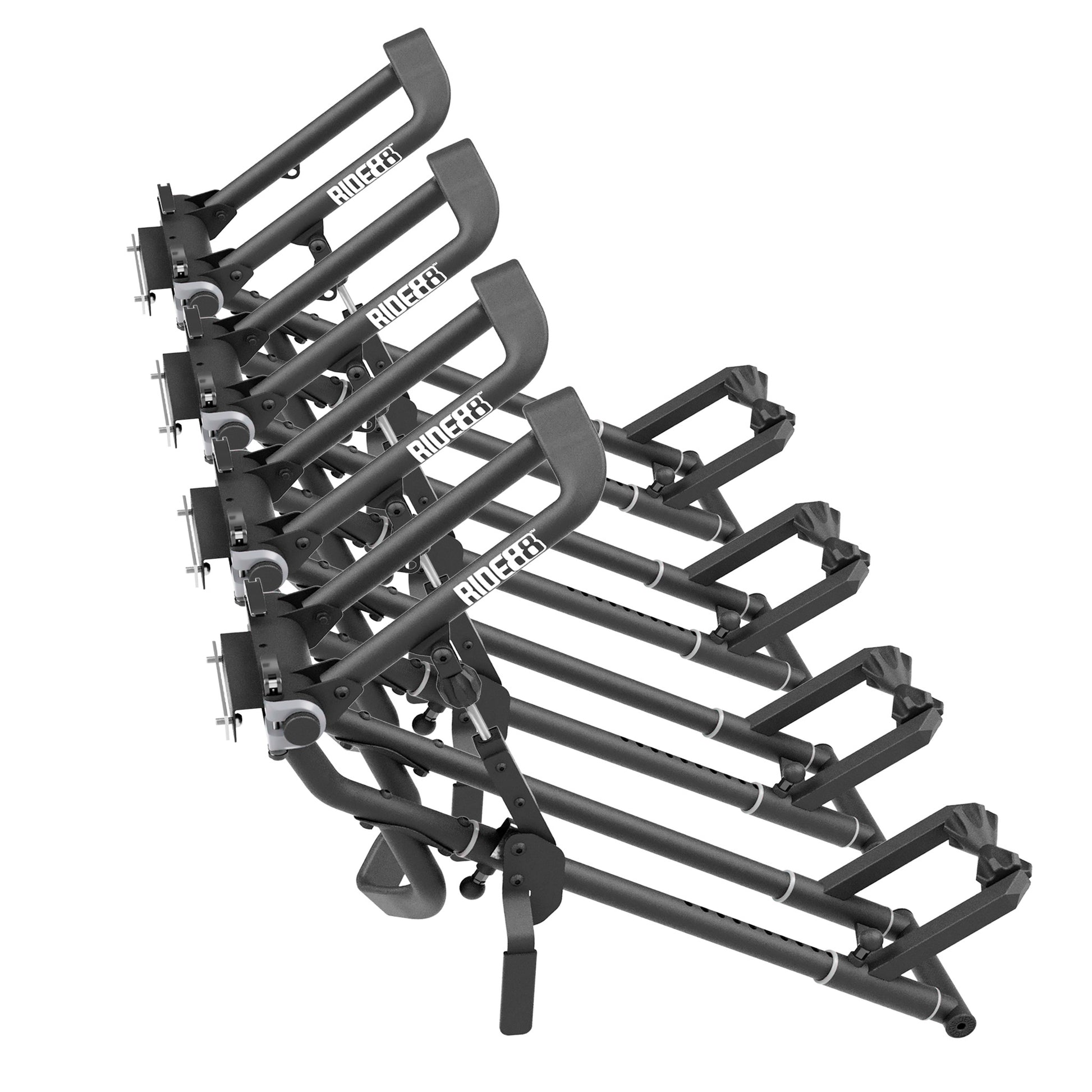 Four RIDE88 QR3 Bike Racks with Universal Wall Kit brackets attached.