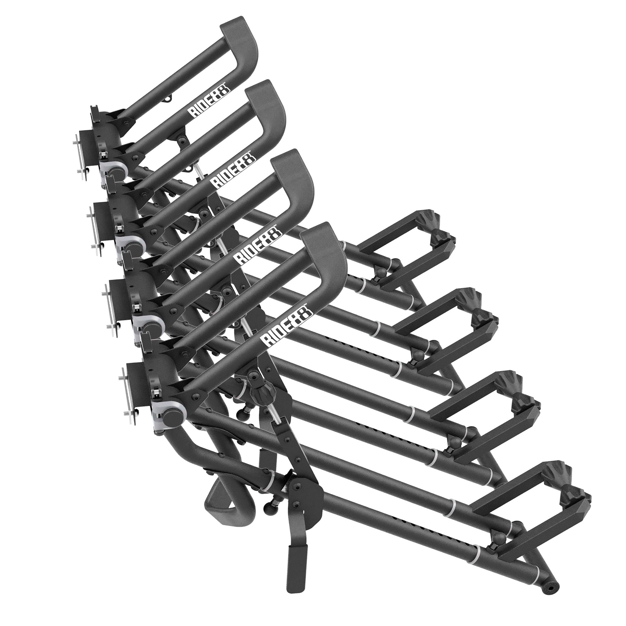 Four RIDE88 QR3 Bike Racks with Universal Wall Kit brackets attached.