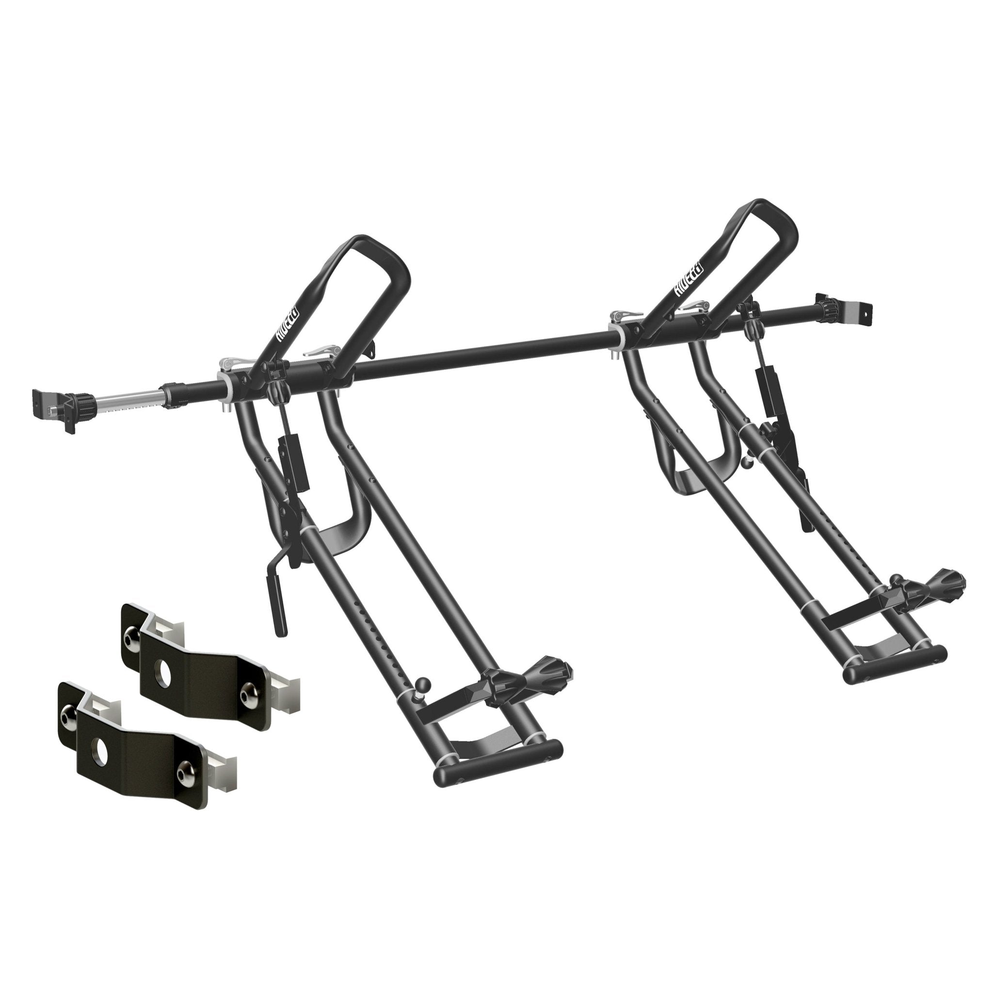 Two RIDE88 QR3 Bike Racks mounted to a Telescopic Crossbar with Side-Track Adapters