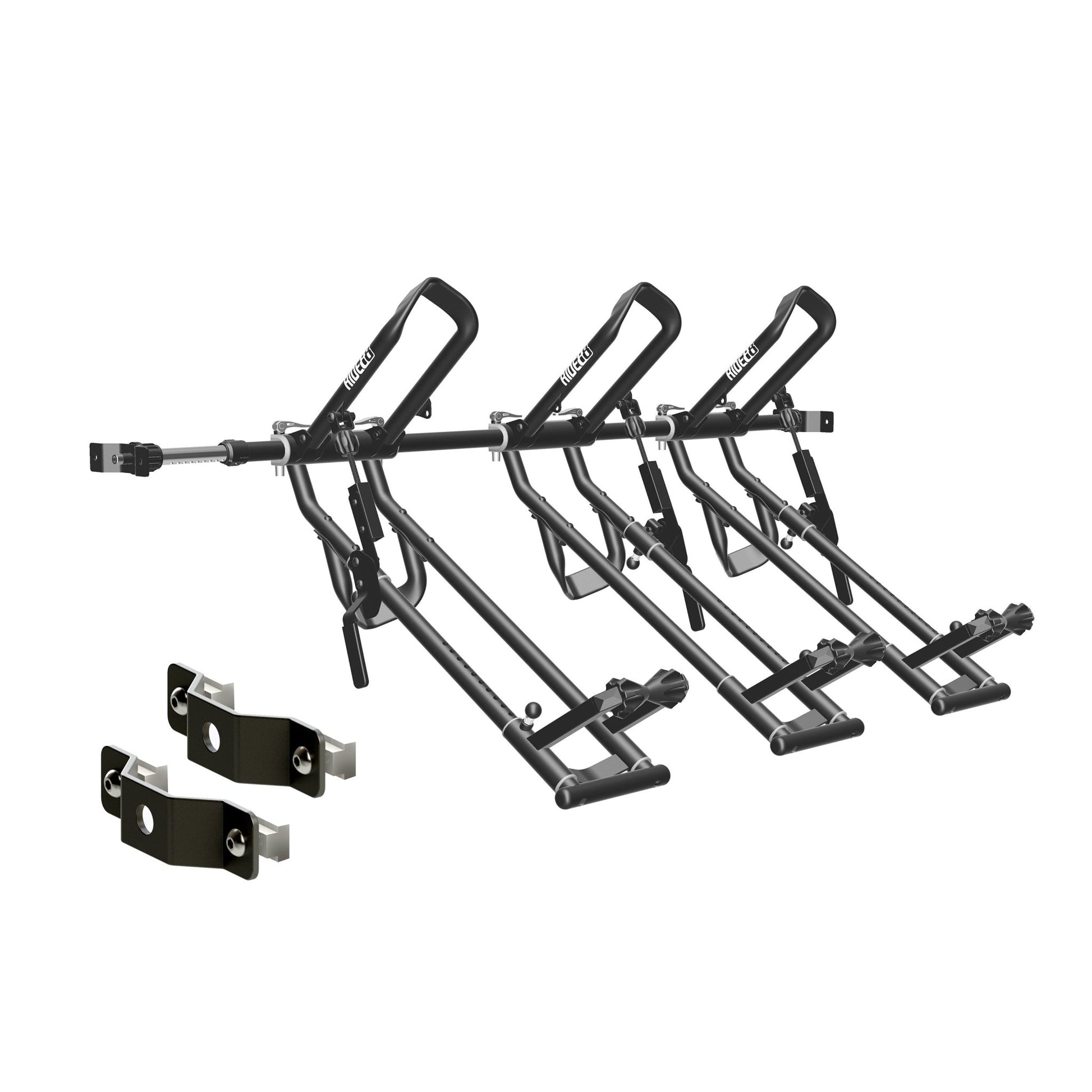 Three RIDE88 QR3 Bike Racks mounted to a Telescopic Crossbar with Side-Track Adapters