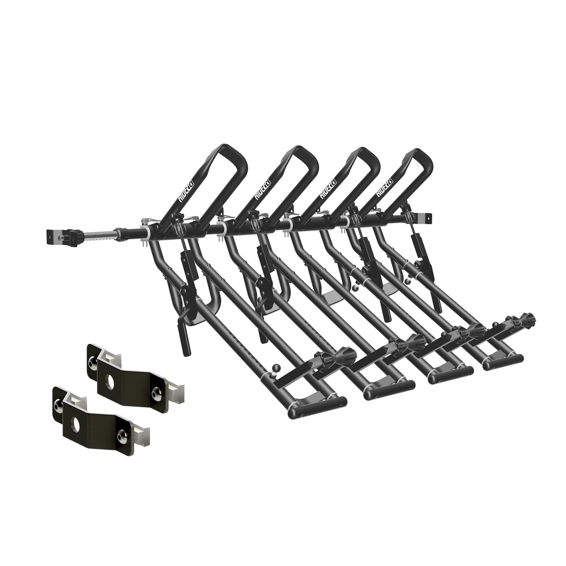 Four RIDE88 QR3 Bike Racks mounted to a Telescopic Crossbar with Side-Track Adapters