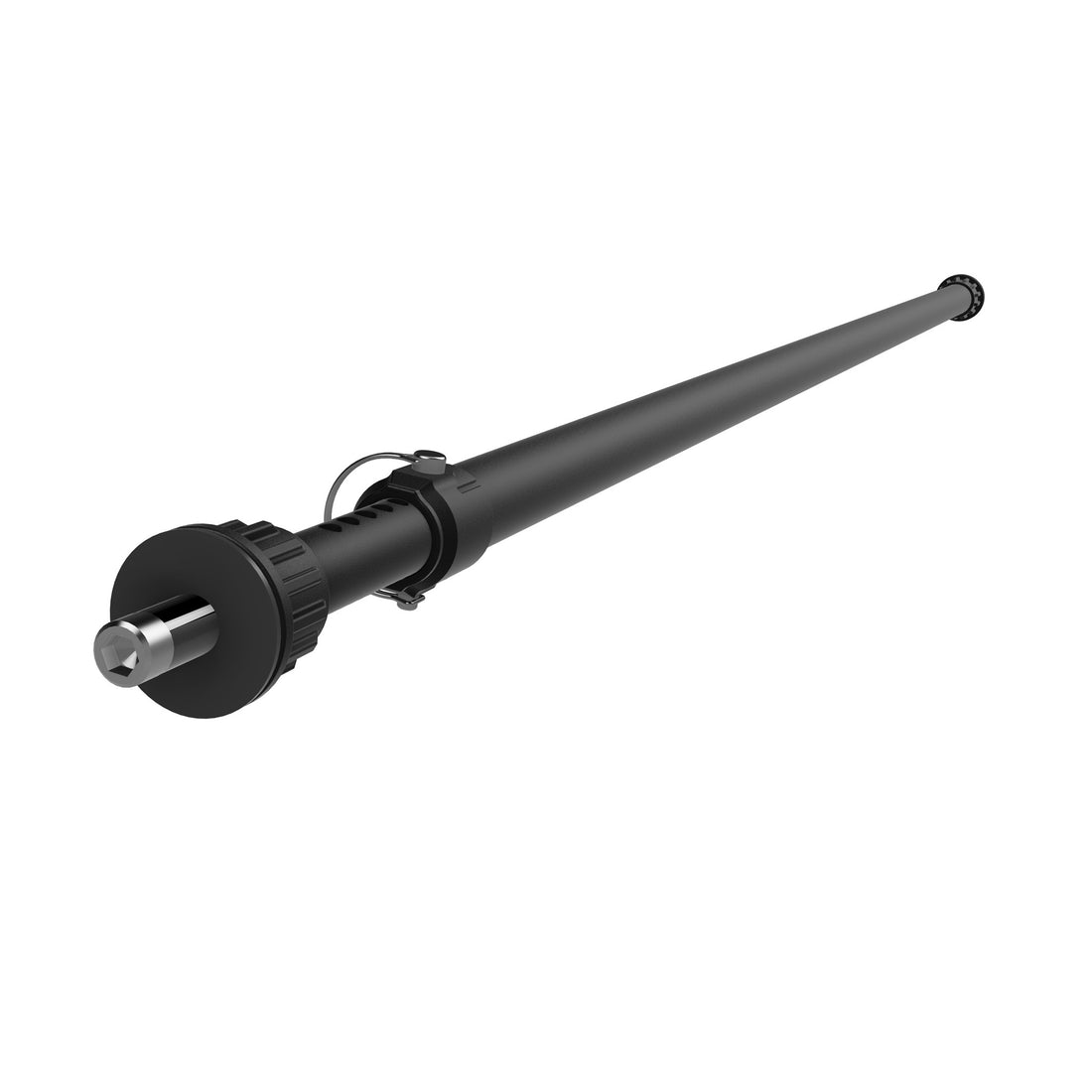 Telescopic Crossbar with pins on either end and an adjustable length on one end.