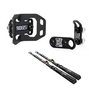 RIDE88 U-Track Plus One Kit, consisting of one Wheel Chock, two Tie-Down Anchors, and two 54" bicycle tie-down straps, used to mount a bicycle in a truck bed.