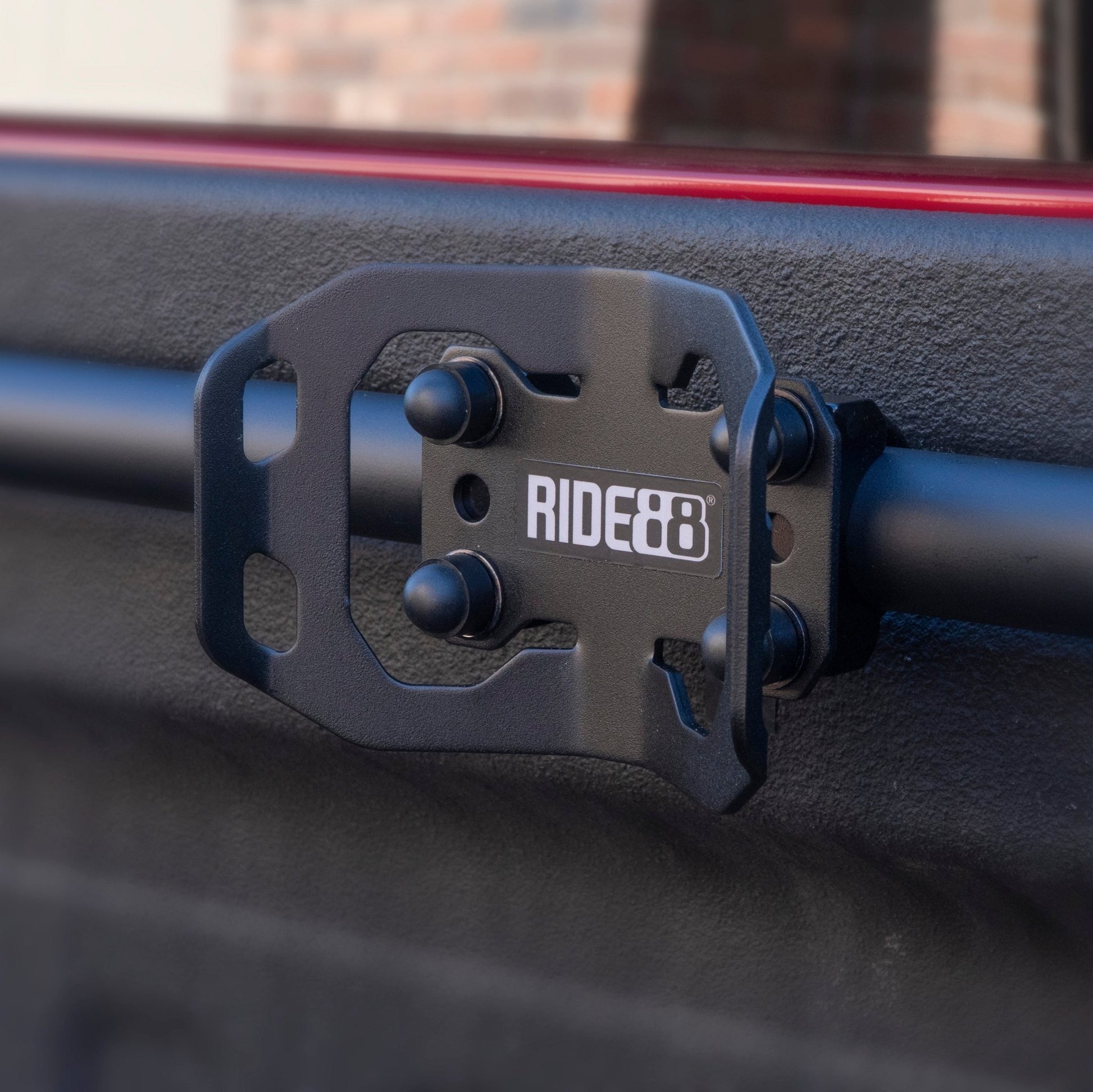 RIDE88 Wheel Chock mounted to a Crossbar for putting bicycles in a truck bed.