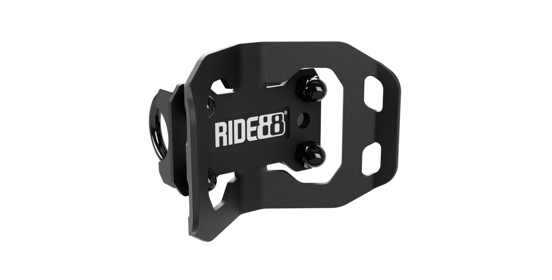 RIDE88 wheel chock for truck bed bike racks, designed to hold a bicycle front wheel securely in a pickup truck bed.